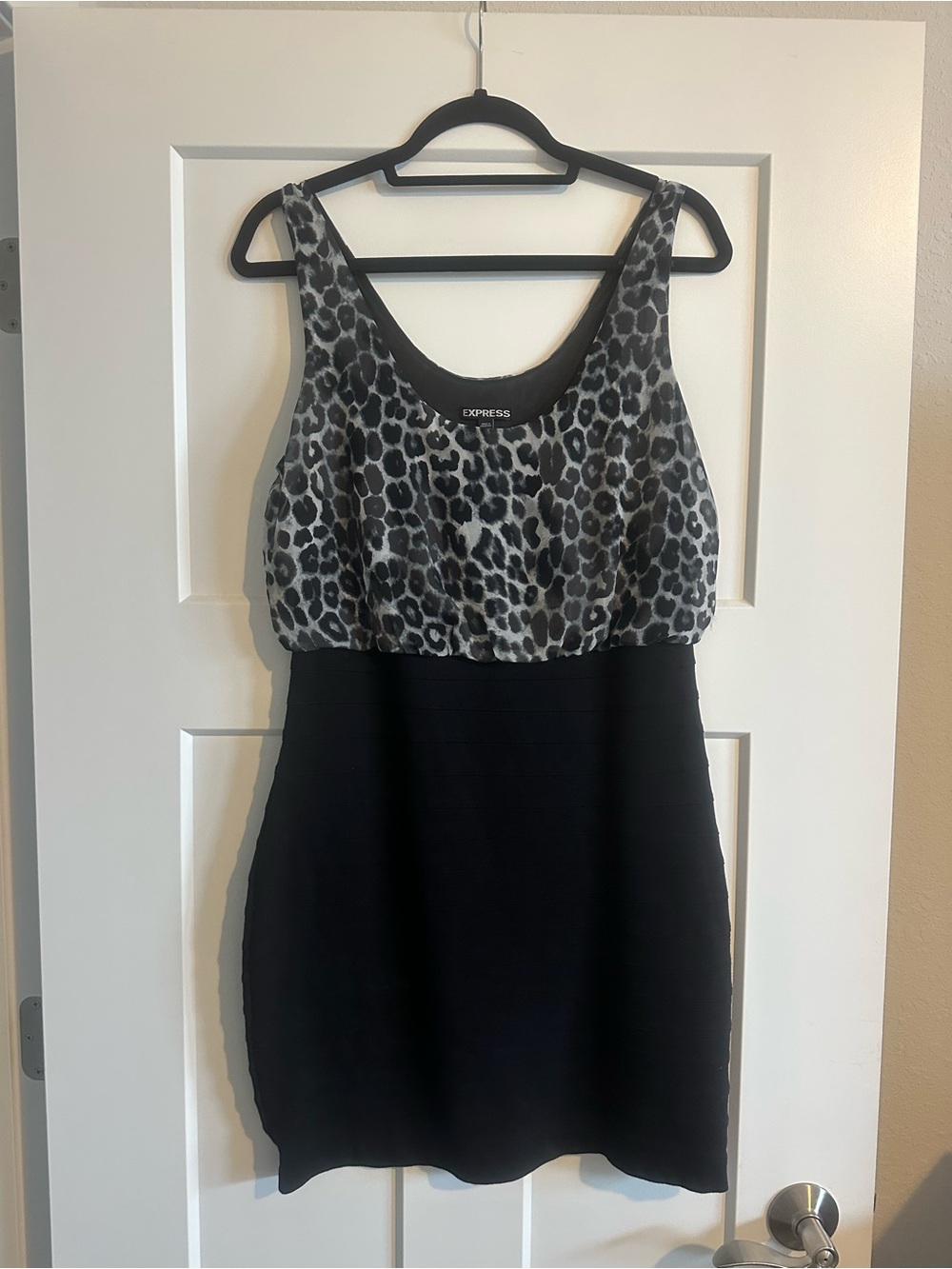 Express Black Skirt Dress with Gray Leopard Print